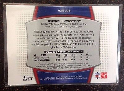 JERREL JERNIGAN RC 2011 TOPPS FINEST AUTO/PATCH #17/589 ROOKIE CARD-GIANTS WR