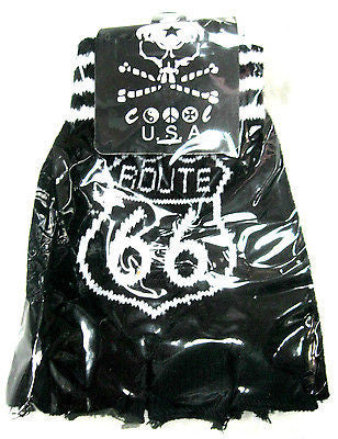 BLACK WITH WHITE ROUTE 66 SIGN CUTOFF KNIT FINGERLESS GLOVES WINTER WOMENS GIRLS