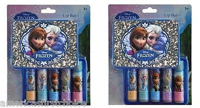 Disney Frozen Anna,Elsa, & Olfa Kiss 5 favor Lip Balm Play Set+awesome case-New!