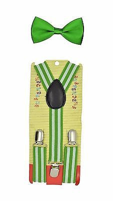 Kids Green Bow Tie & Green Stripes Adjustable Suspenders Combo Set-New in Pkg!