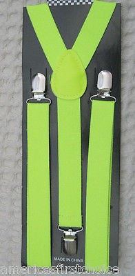Neon Yellow Green Checkers Bow Tie & Neon Yellow Adjustable Suspenders Combo-New