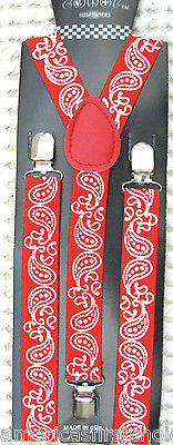 Black White Bandanna Paisley Y-Back Adjustable Suspenders Unisex,Men,Women-New!