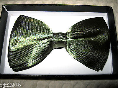 Shiny Dark Green Adjustable Bow Tie & Tan Beige Adjustable Suspenders Set-New!