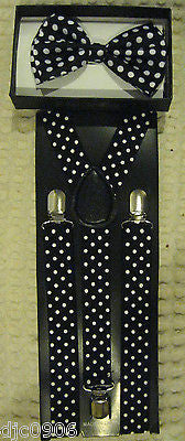 Black White Polka Dot Bow Tie & White Polka Dot Adjustable Neck tie-New in Pkge!