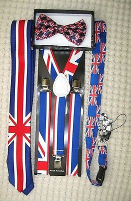 UK British Flag Y-Back Suspenders,UK Lanyard,UK Neck Tie & UK British Bow Tie-v8