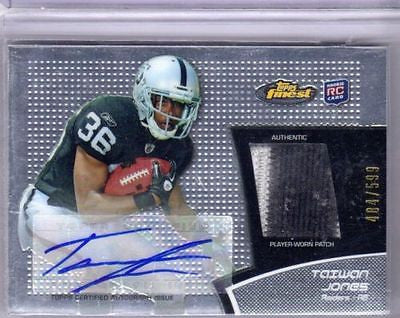 TAIWAN JONES RC 2011 TOPPS FINEST 2-COLOR PATCH AND ROOKIE AUTO #484/599-RAIDERS