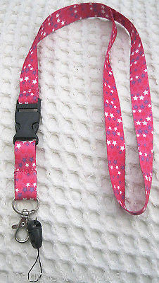 Pink White Purple Stars Design 15" Pink lanyard ID Holder + Mobile Devices-New!