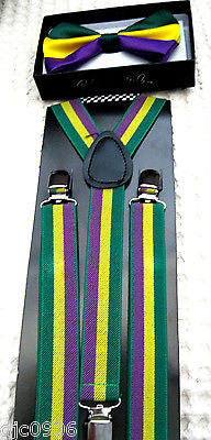 MARDI GRAS TUXEDO ADJUSTABLE BOW TIE+MATCHING ADJUSTABLE SUSPENDERS COMBO!