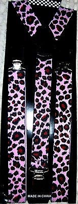 Unisex Pink & Black Leopard Print Animal Print Y-Style Back suspenders-New!!!