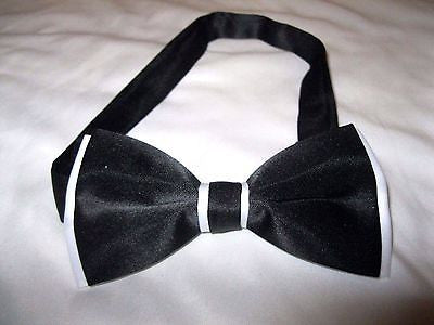 BLACK WITH WHITE TRIM AND TIPS TUXEDO ADJUSTABLE BOWTIE BOW TIE-NEW BOX!