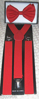 Bright Red Adjustable Bow Tie & Bright Red Adjustable Suspenders Combo Set-New!
