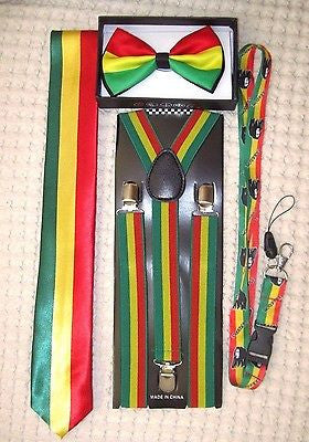 Rasta Stripes Bow Tie,Rasta NeckTie,Rasta Stripes Suspenders&Rasta Lanyard-NEW6