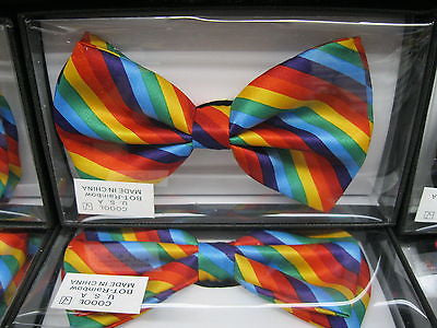 GAY PRIDE RAINBOW STRIPED STRIPES ADJUSTABLE BOW TIE BOWTIE-NEW GIFT BOX!VERS3