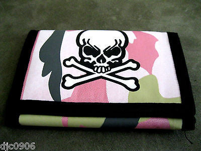 PINK BEIGE TAN CAMO SKULL CROSSBONES Wallet Unisex Men's 4.5" x 3" W-New!