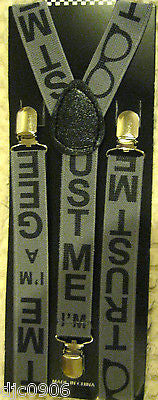 Unisex GRAY TRUST ME I'M A GEEK GLASSES  Adjustable Y-Style Back suspenders