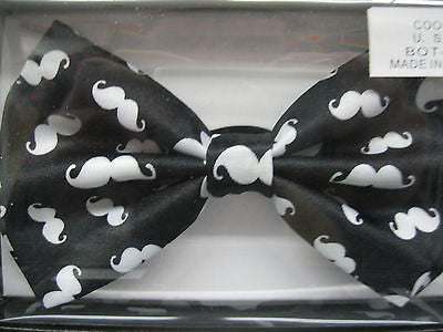 BLACK WHITE MULTI MUSTACHES ADJUSTABLE  BOW TIE-NEW GIFT BOX!