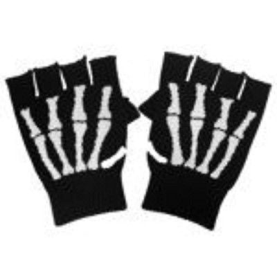 WHITE SKELTON HAND SKULL HAND FINGERLESS GLOVES KNIT SAFARI ANIMALPRINT -NEW!