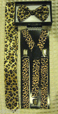 Leopard Print Adjustable Bowtie,Tie,and Leopard Adjustable Suspenders Combo-New!