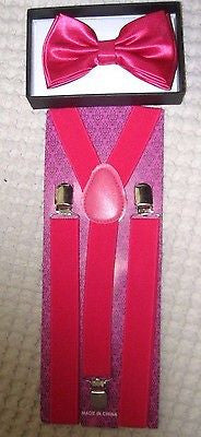 Solid Hot Pink  Adjustable Bowtie & HOT Pink Adjustable Suspenders Combo-New!