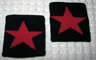 US American Flag on White Wristbands Sweatbands PAIR-Pair of Red Star Bands-New