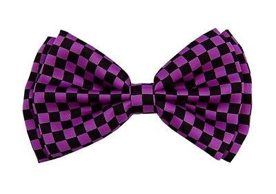 BLACK PURLE SMALL CHECKER CHECKERED TUXEDO ADJUSTABLE BOW TIE-NEW IN GIFT BOX!