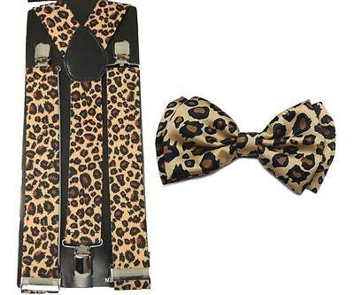 Leopard Print Adjustable Bow tie,Necktie,Wide 1" Leopard Suspenders, & Lanyard