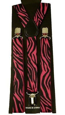 Zebra Animal Print Pink Black SUSPENDERS Y-Back Adjustable Suspenders-New!
