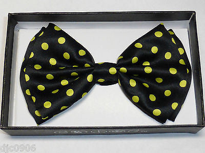 BLACK WITH YELLOW POLKA DOTS PRE-TIED ADJUSTABLE BOW TIE-NEW!POLKA DOT BOW TIE