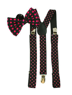 Black with Purple Polka Dots Bow tie& Adjustable Suspenders Combo Y-Back Set-New