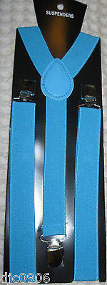 Black White Tips Adjustable Bowtie & Solid Blue Adjustable Suspenders Combo-New