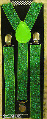 Green Sequin Adjustable Bow Tie&Neon Green Adjustable Glittered Suspenders Combo