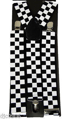 THICK  WHITE & BLACK CHECKERED CHECKERS Adjustable Y-Style Back suspenders-New!