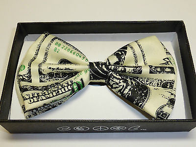 Benjamins Money 100 Dollar Bill Adjustable Bow Tie & Shinny $100 Bill Necktie