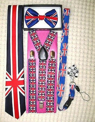 UK British Flag Y-Back Suspenders,UK Lanyard,UK Neck Tie & UK British Bow Tie-30