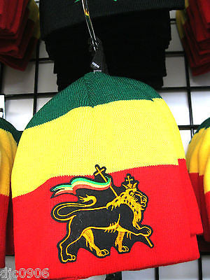 Mexician Lion State Symbol w/Flag on a Red,Yellow,Green RASTA Beanie Ski Cap-New
