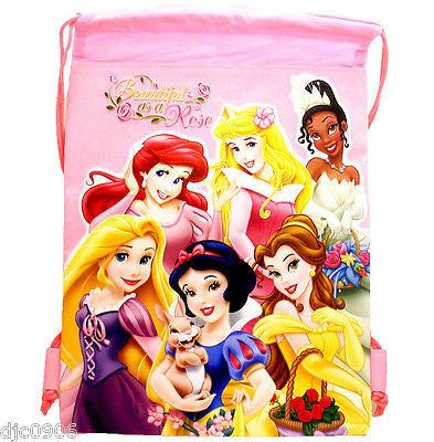 Disney Pink Princess Beautiful as a Rose Kid's Drawstring Backpack Tote Gym Bag