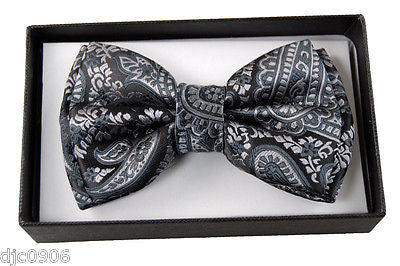 SILVER GRAY GREY PAISLEY DESIGN ADJUSTABLE BOW TIE-PAISLEY DESIGN BOW TIE-NEW!