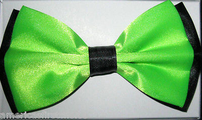 SOLID NEON GREEN TUXEDO BOW TIE+NEON GREEN WIDE ADJUSTABLE SUSPENDERS COMBO SET