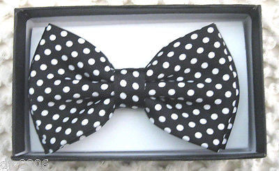 Black White Polka Dot Bow Tie&White Polka Dot Adjustable Y-Back Suspenders--New!