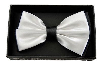 WHITE WITH BLACK ENDS/TIPS TWO TONE TUXEDO ADJUSTABLE BOWTIE BOW TIE-NEW BOX!V2