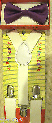 Orange Kids Boys Girls Y-Style Back Adjustable Bow Tie & White Kid suspenders-