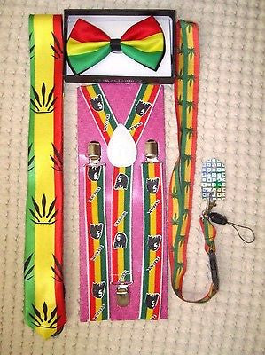 Rasta Stripes Bow Tie,Rasta NeckTie,Rasta Stripes Suspenders&Rasta Lanyard-NEW25
