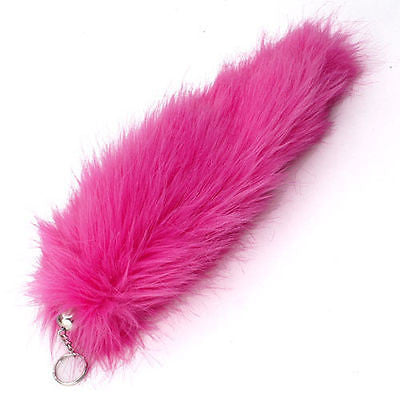 HOT PINK AND BLACK STRIPES FAUX FOX TAIL FOXTAIL KEYCHAIN 12" CLIP-BRAND NEW!
