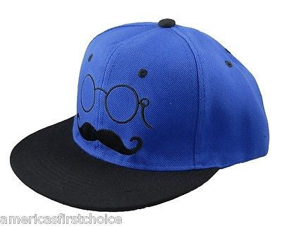 Unisex Fashion Trucker Blue Hat w/ Embroidered Mustache & Sunglasses Cap-New