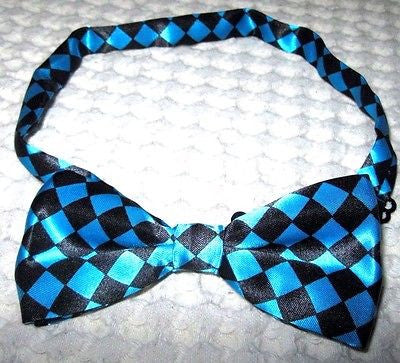 FRENCH BLUE TURQUOISE CHECKERS DIAMONDS ADJUSTABLE TUXEDO BOW TIE-NEW GIFT BOX!