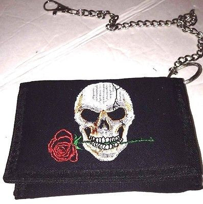 Black with White embriodered Skull with Rose Wallet Unisex Men's 4.5" x 3" W-New