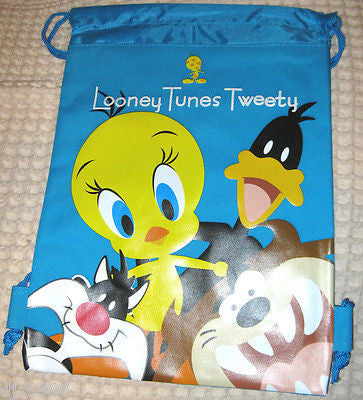 LOONEY TUNES BLUE DRAWSTRING BAG BACKPACK TRAVEL STRING POUCH BY WERNER BROTHERS