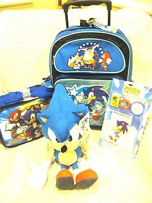 Blue Sonic the Hedgehog Rolling Backpack and Sonic,Knuckles,&Tail Lunchbox Set