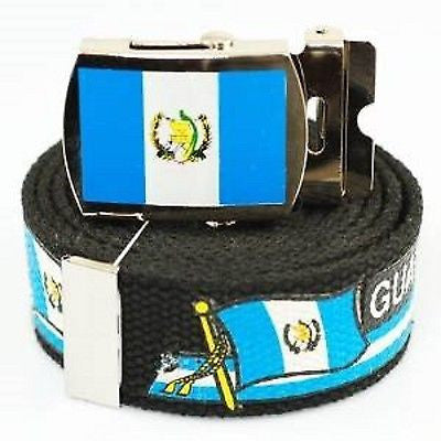 Canvas Military "Guatemala" Blue&White Stripes Flag Web Belt & Match Belt Buckle