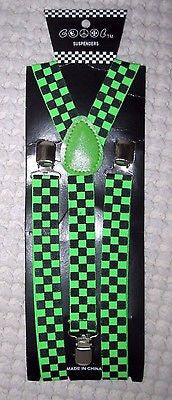Green Black Checker Y-Shape Back Adjustable Suspenders Men,Women Suspenders-New